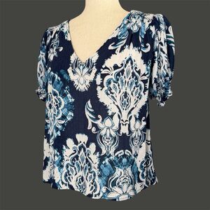 Haute Hippie Gauzy Breezy Top Sz M Floral Boho Resort Smocked Puff Sleeve Beachy